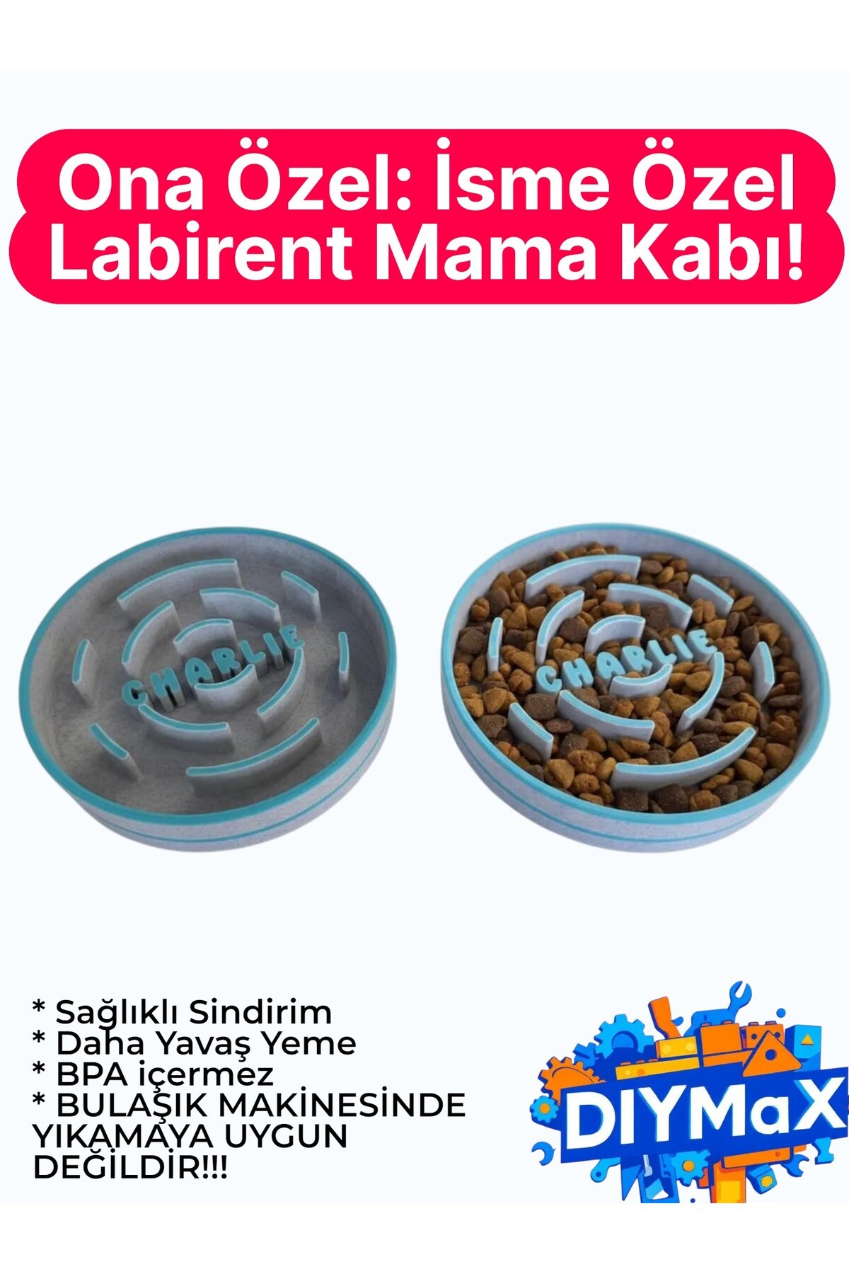 isimlikli Hızlı Yeme Önleyici Köpek Mama Kabı Labirent Tasarım Küçük Boy 12 cm