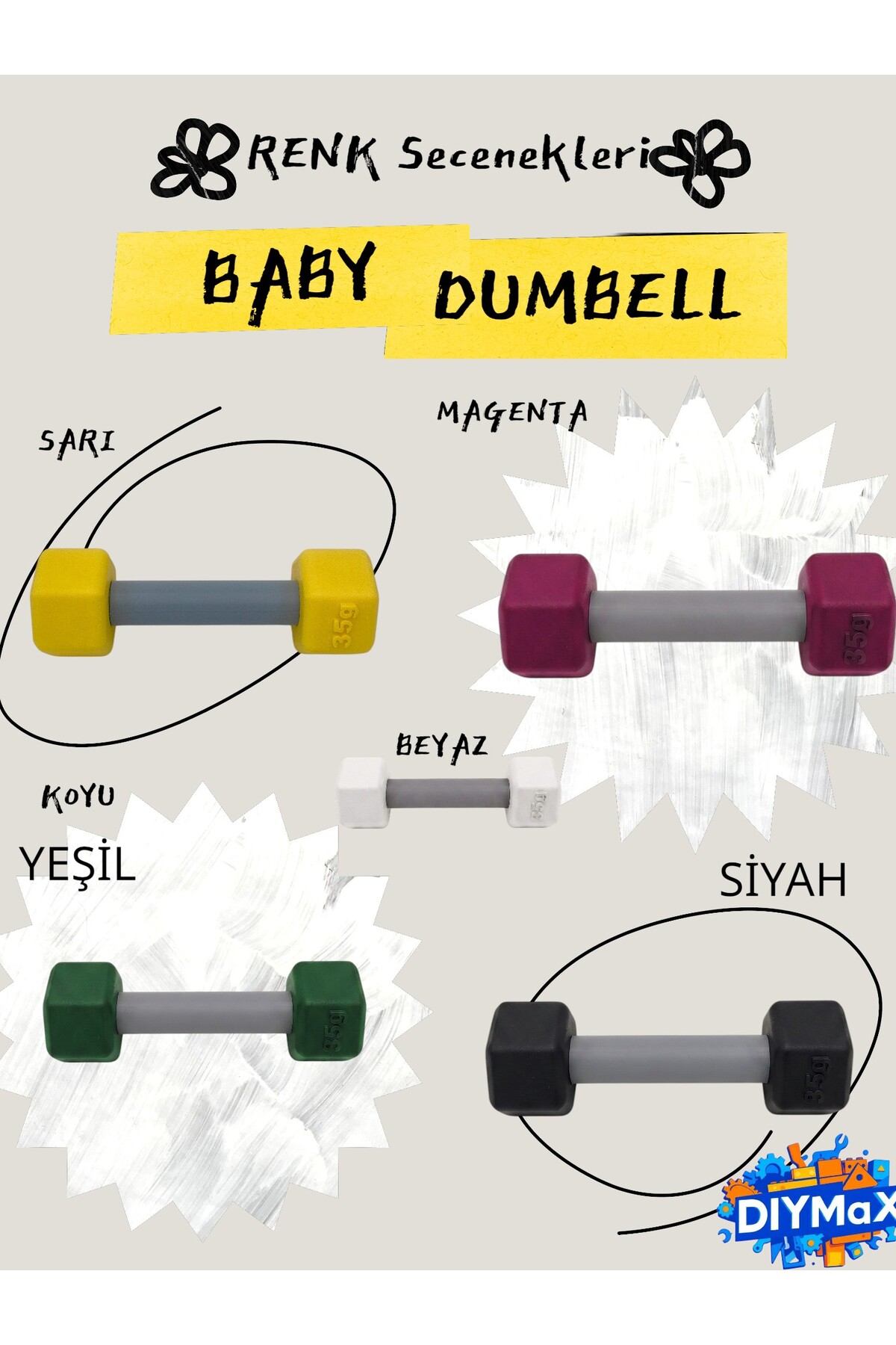 Bebek Çıngırağı Fitness Temalı Dumbell Oyuncak 14 cm Yenidoğan Baby Shower Hediyesi