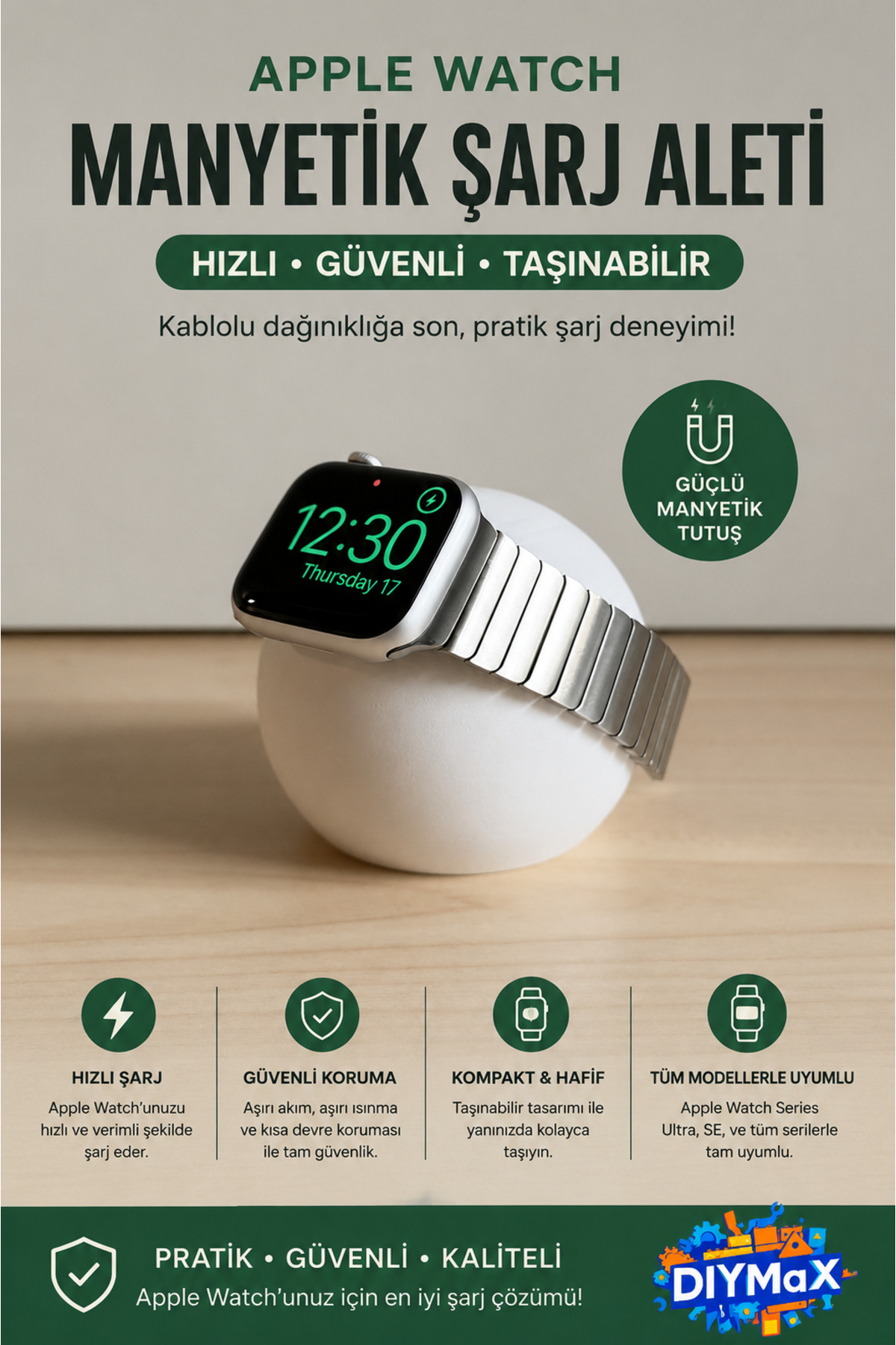 Apple Watch Uyumlu Manyetik Şarj Standı | Pratik Masaüstü Şarj Aparatı