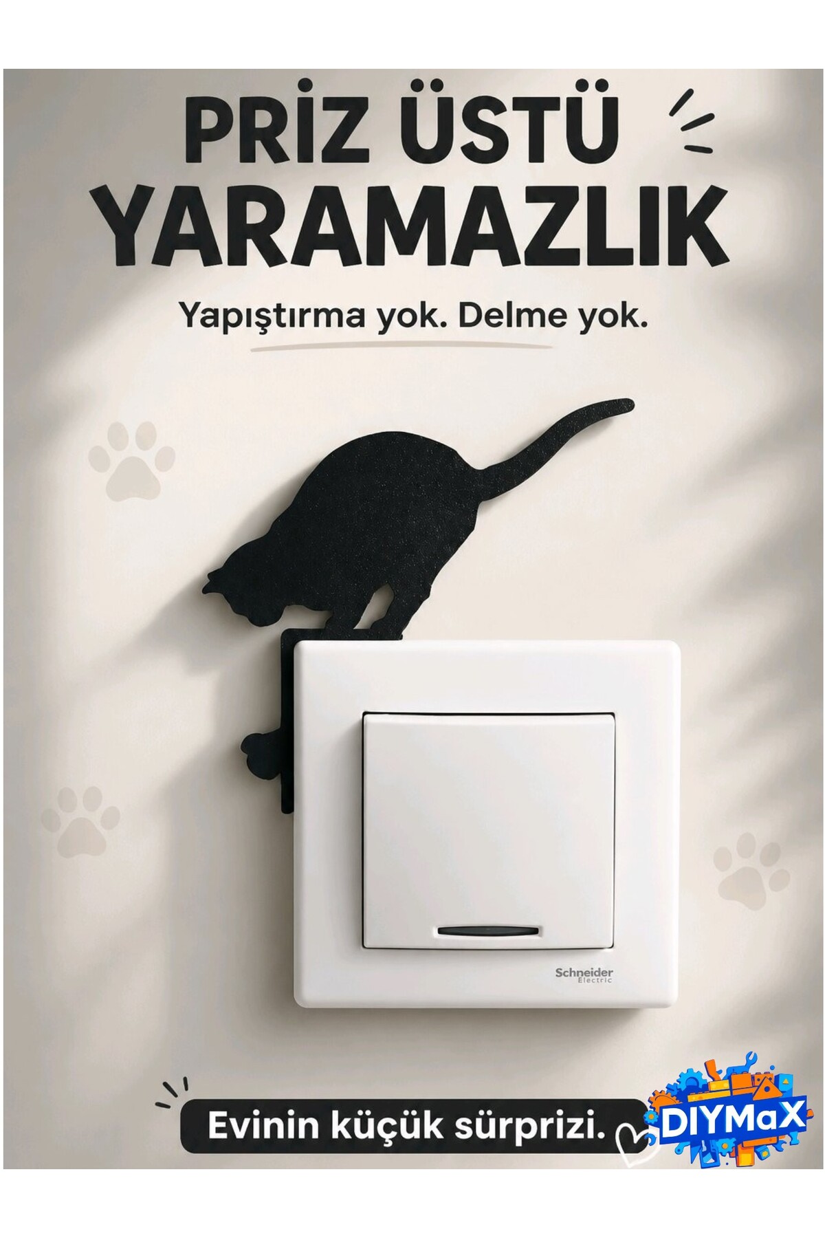 Kedi Figürlü Dekoratif Siyah Priz ve Elektrik Anahtarı Süsü 4'lü Set