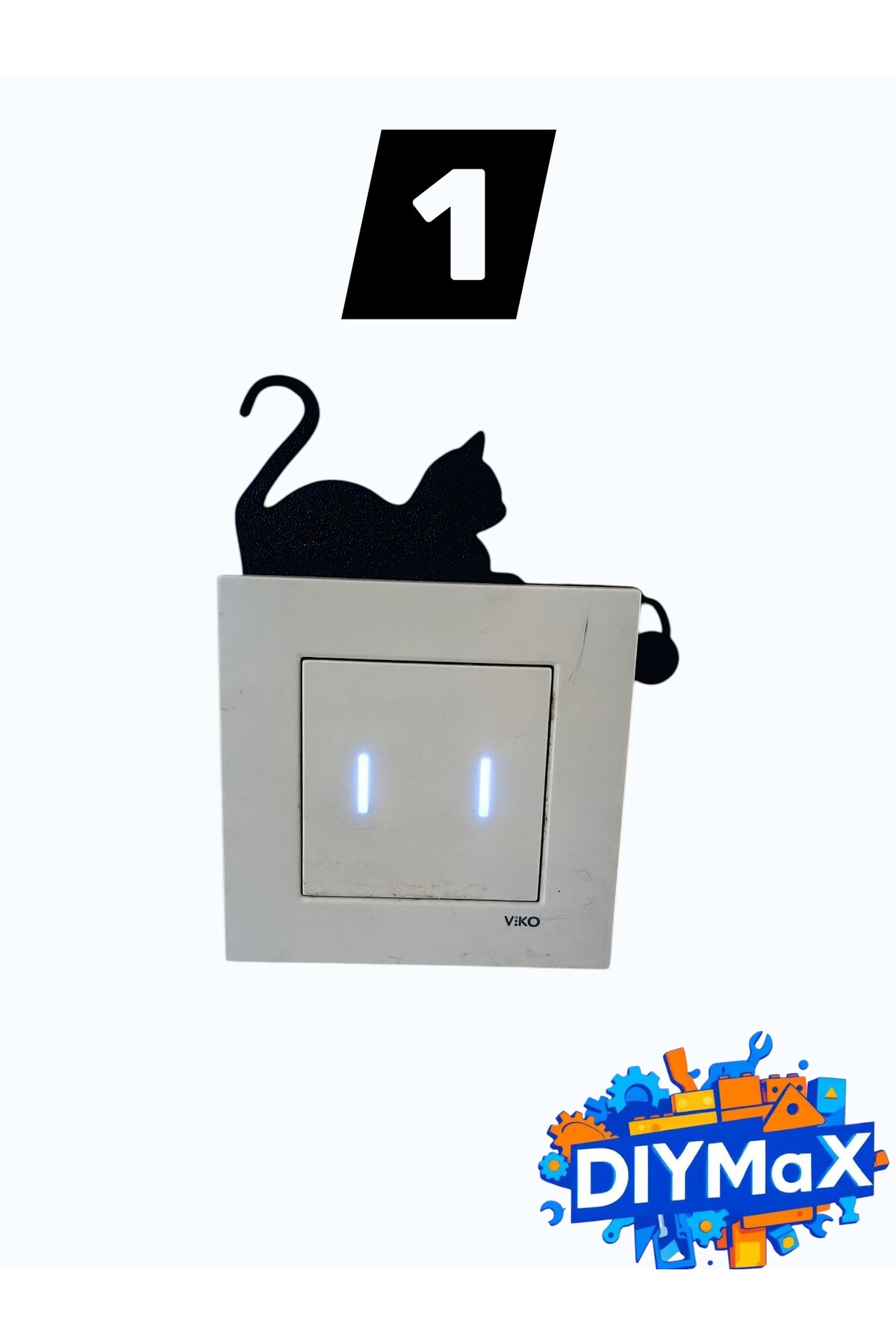Kedi Figürlü Dekoratif Siyah Priz ve Elektrik Anahtarı Süsü 4'lü Set