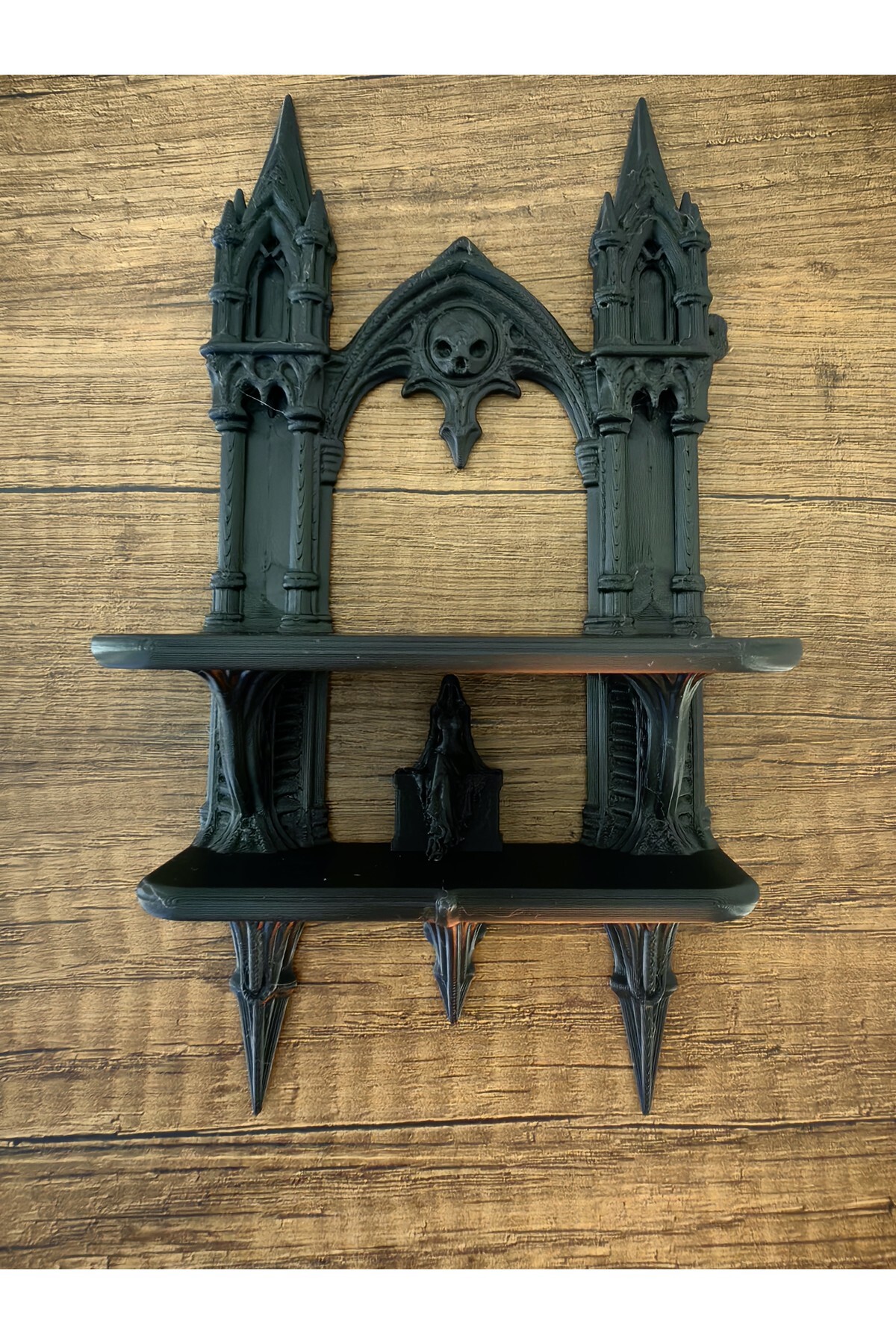 Gotik Katedral Duvar Rafı 2 Katlı Dekoratif Takı ve Kristal Sergileme Standı