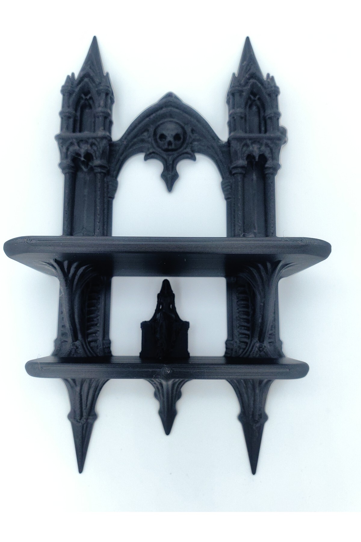 Gotik Katedral Duvar Rafı 2 Katlı Dekoratif Takı ve Kristal Sergileme Standı