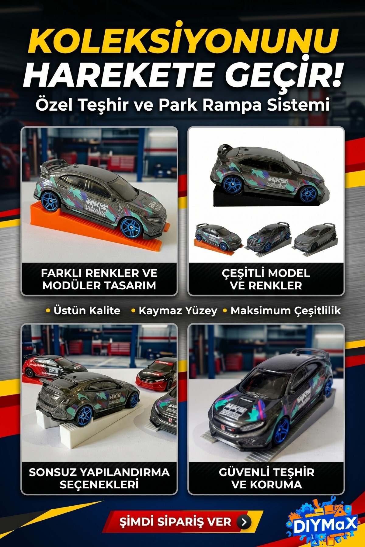 Model Araba Sergileme Standı 1/64 Ölçek Diecast SET 10 Adet