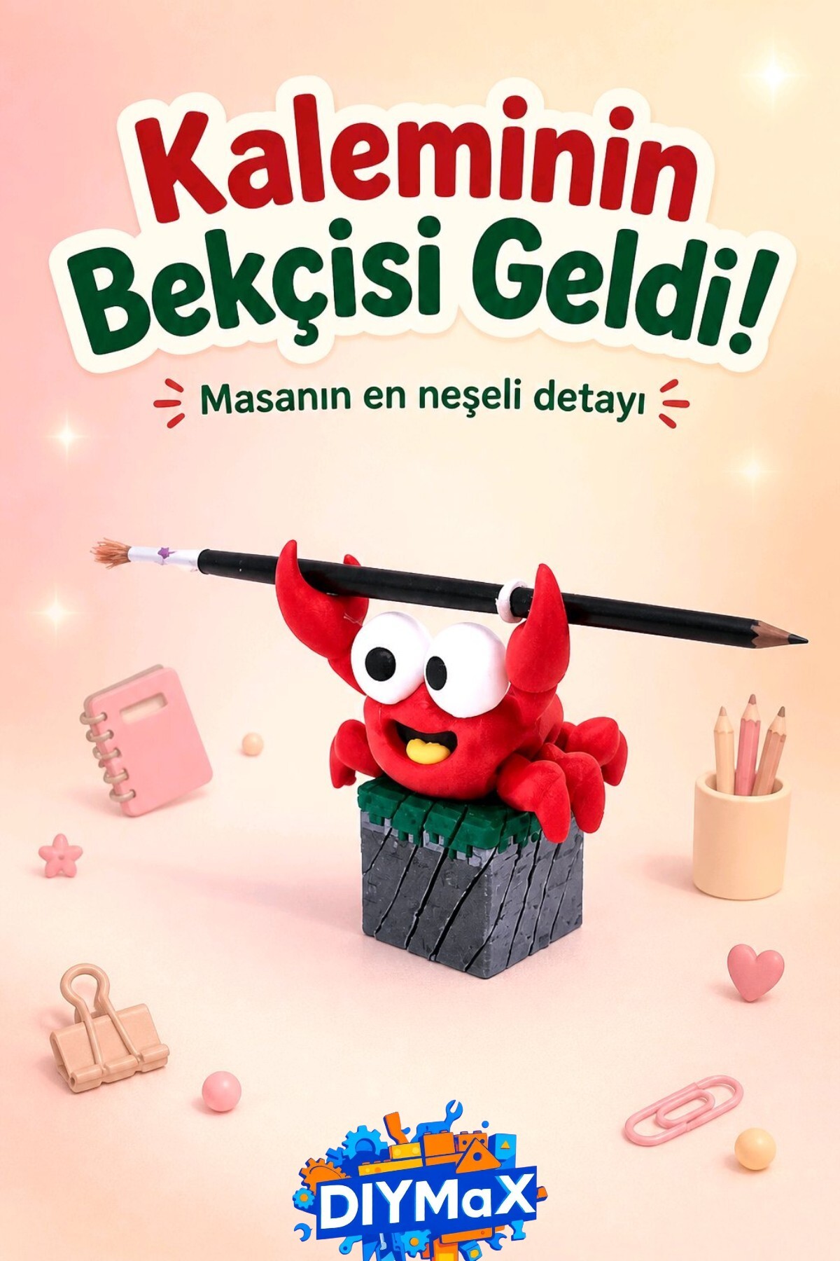 Sevimli Yengeç Kalem Fırça Tutucu 🦀 | Masa Aksesuarı | Ofis & Öğrenci Hediyesi | Dekor Süs