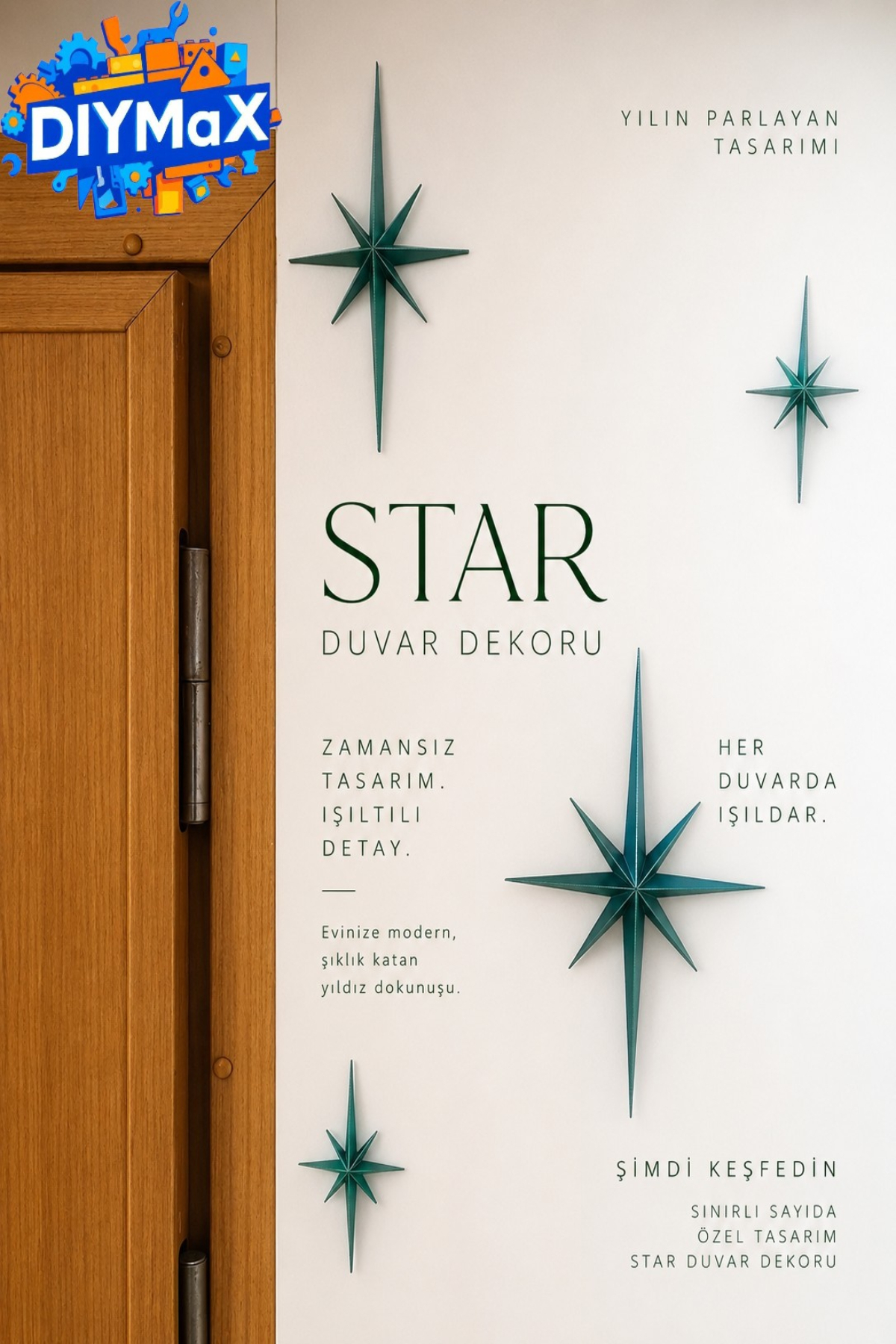 Yıldız Duvar Dekoru 4'lü Set | Mid-Century Modern Starburst Dekoratif Duvar Süsü