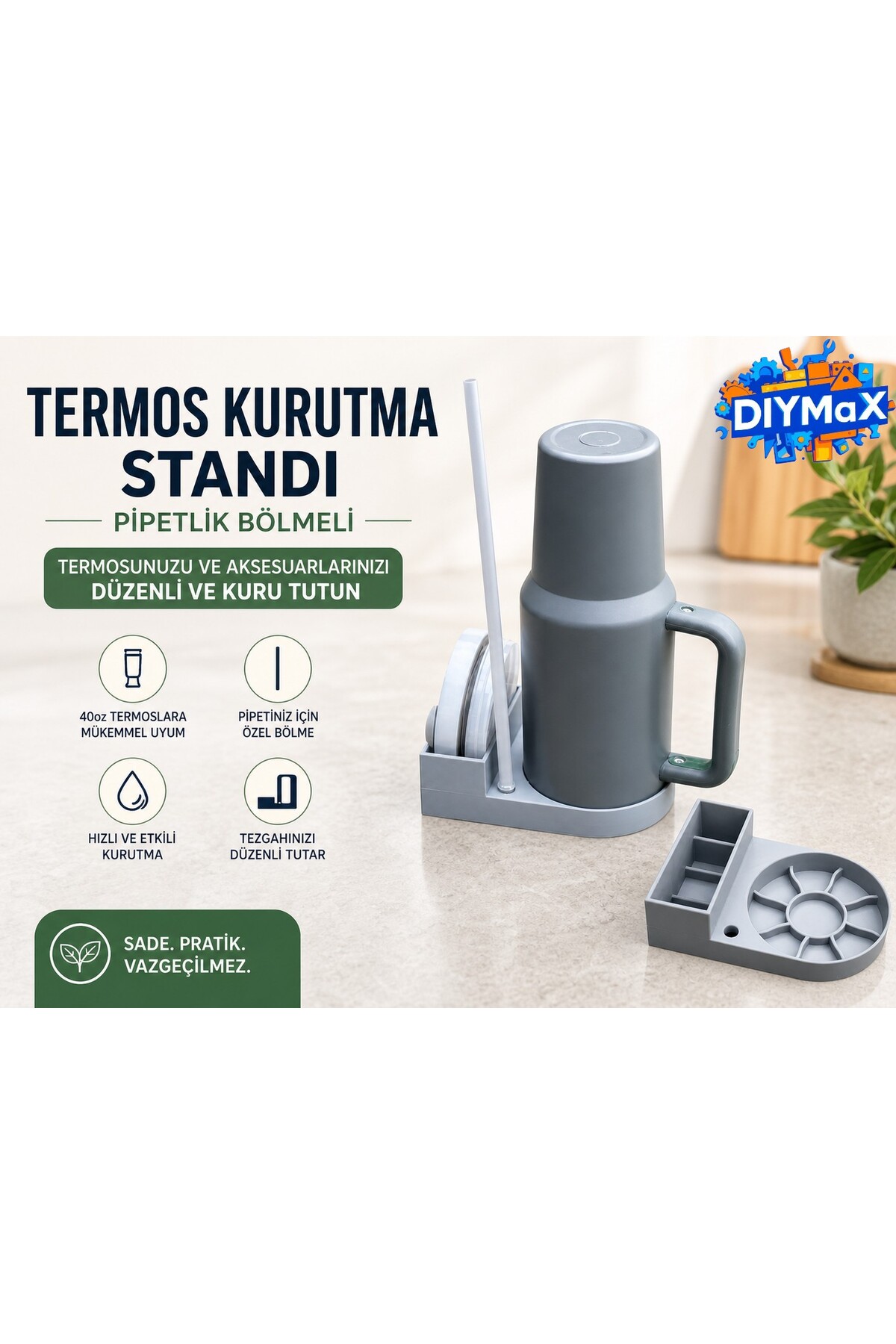 Termos Kurutma Standı 40oz 30oz Bardak Pipet ve Kapak Tutucu Organizer