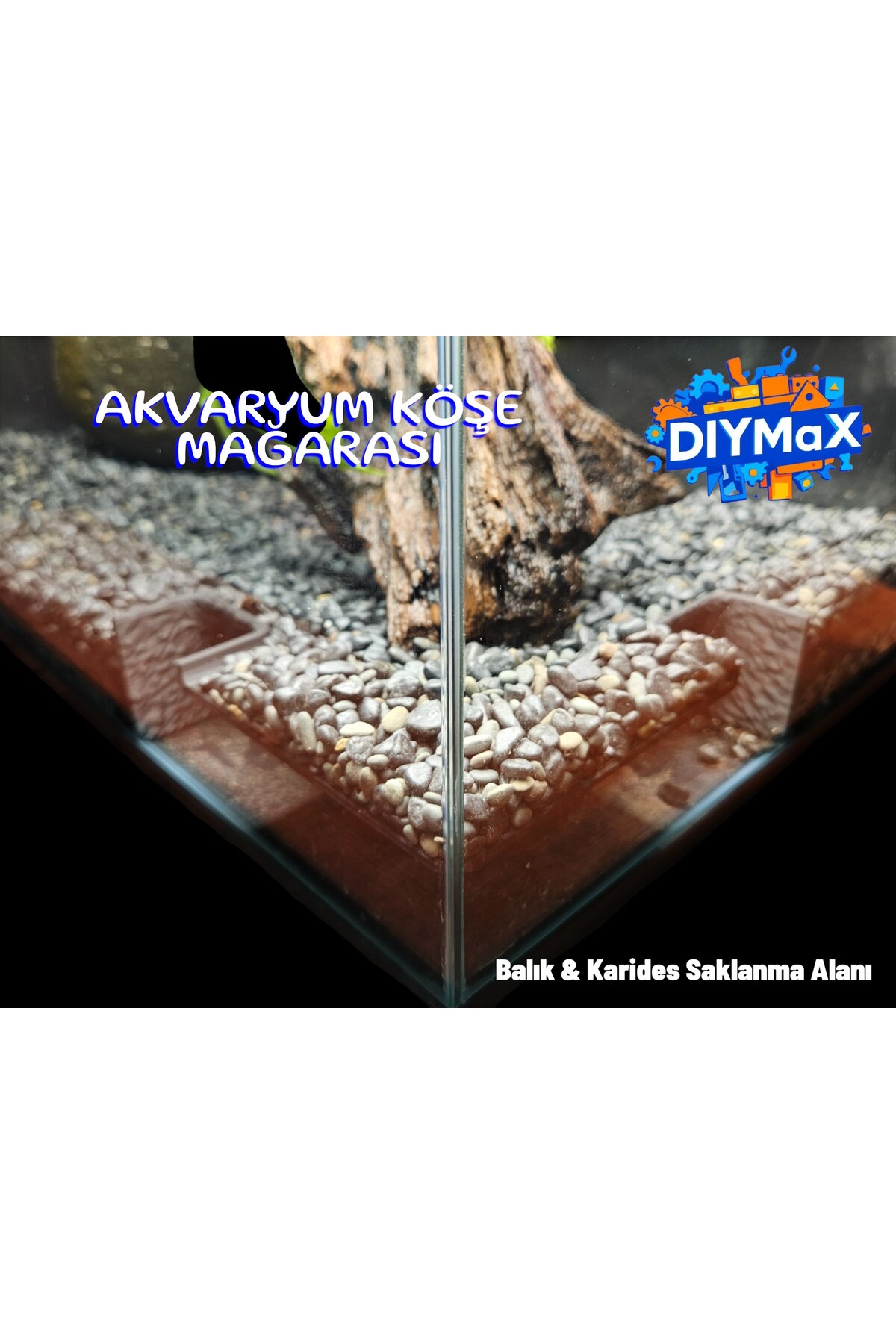 Akvaryum Köşe Mağarası Dekoru – Balık & Karides Saklanma Alanı, Aquascape Gizli Tünel