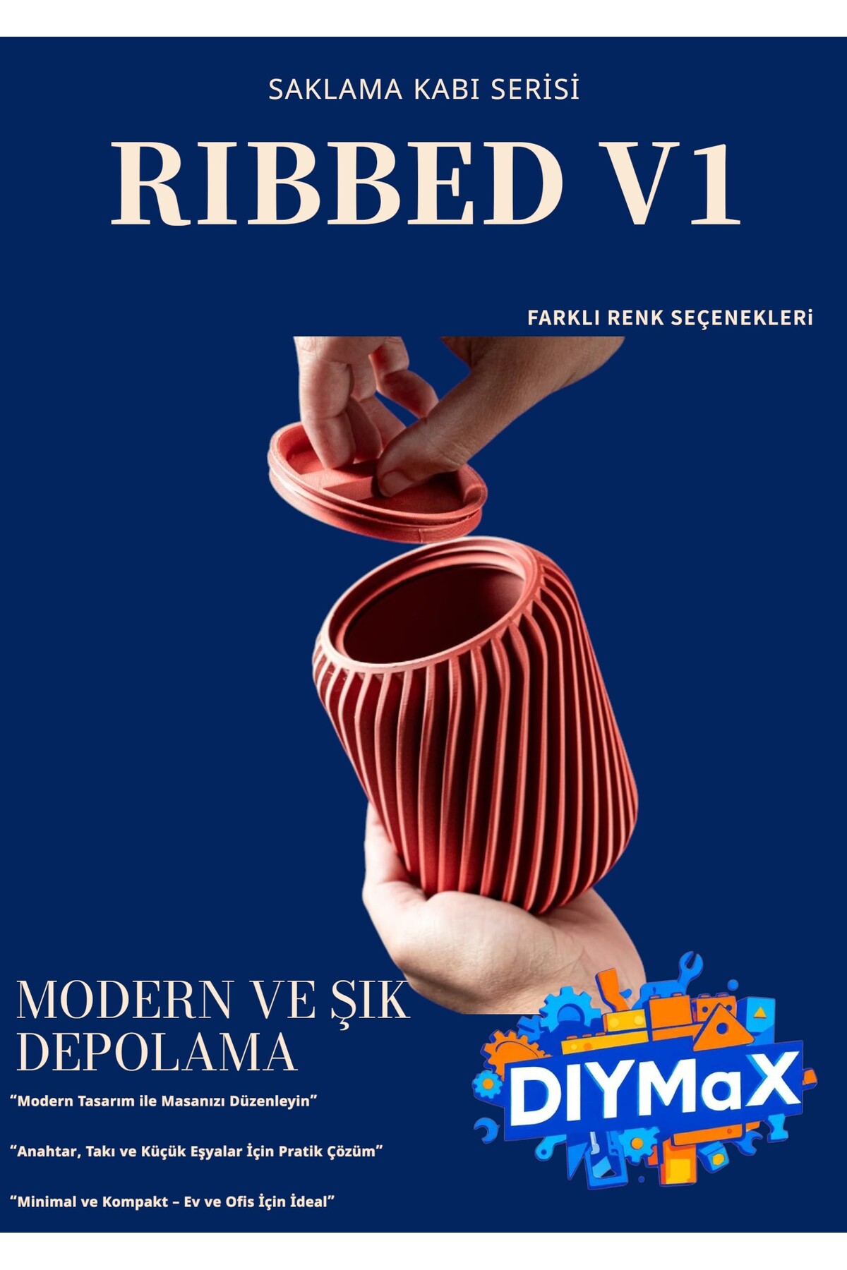 Ribbed Saklama Kutusu Modern Çizgili Dekoratif Minimal Tasarım - 3 ADET