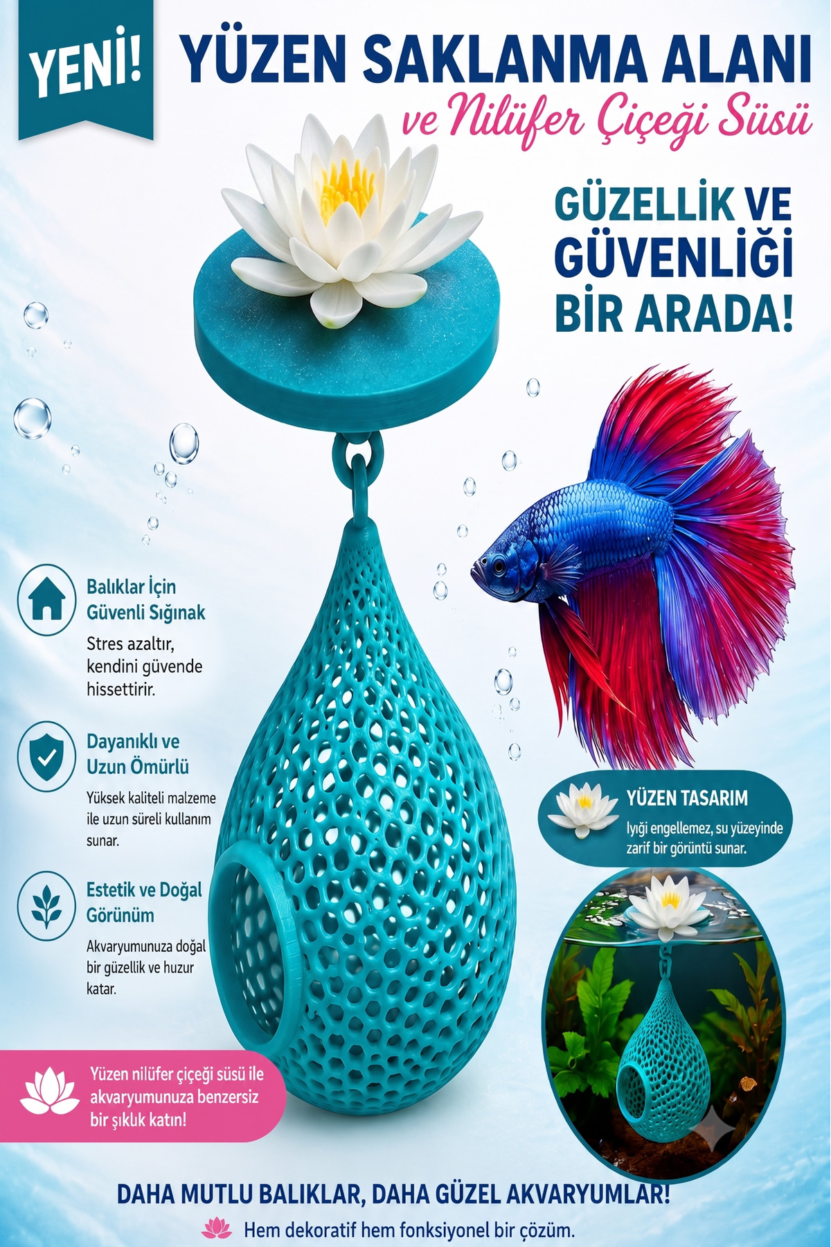 Akvaryum Dekoru Yüzen Dinlenme Alani Saklanma Mağarası