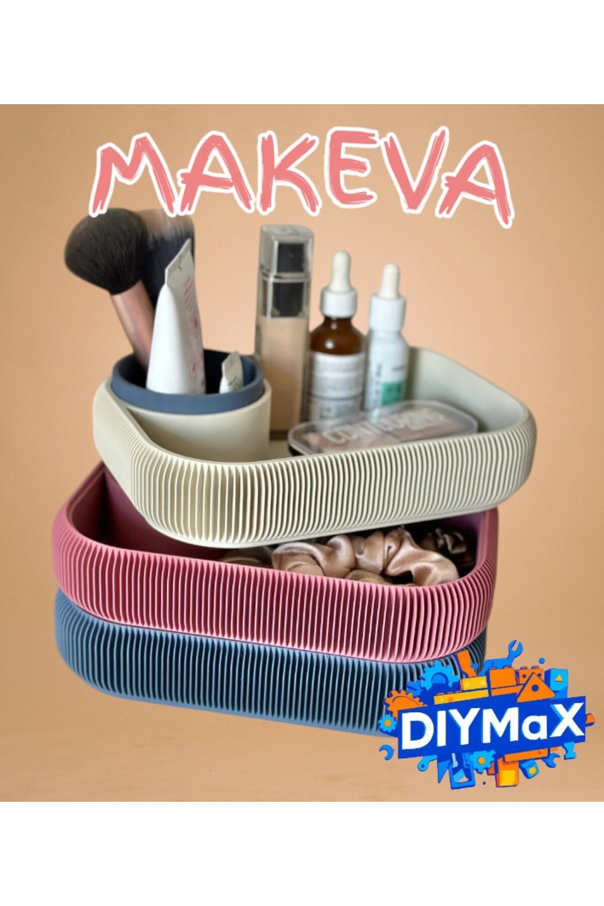 MAKEVA Makyaj Organizer 3 Katlı Döner Kozmetik Düzenleyici 360° Ruj Oje Fırça Standı