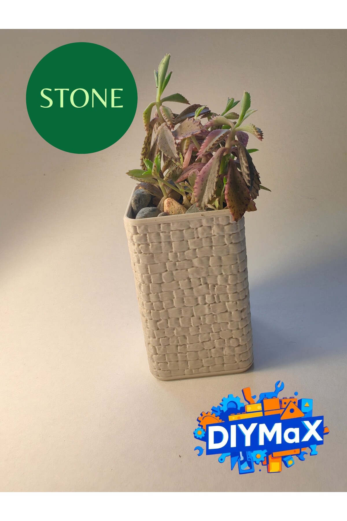 STONE Model Dekoratif Saksı 5x5x8 cm – Parmaklık Desenli Modern Mini Sukulent & Kaktüs Saksısı