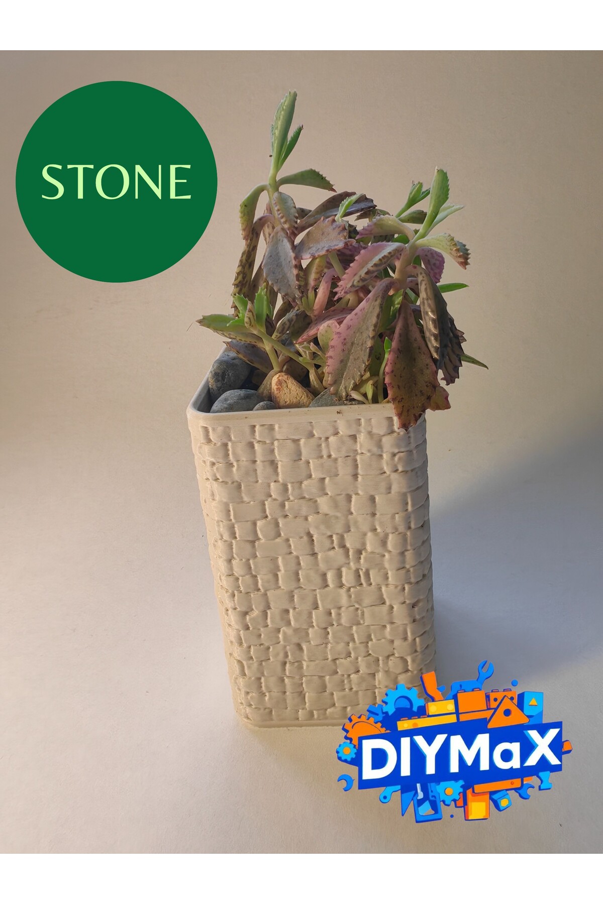 STONE Model Dekoratif Saksı 5x5x8 cm – Parmaklık Desenli Modern Mini Sukulent & Kaktüs Saksısı