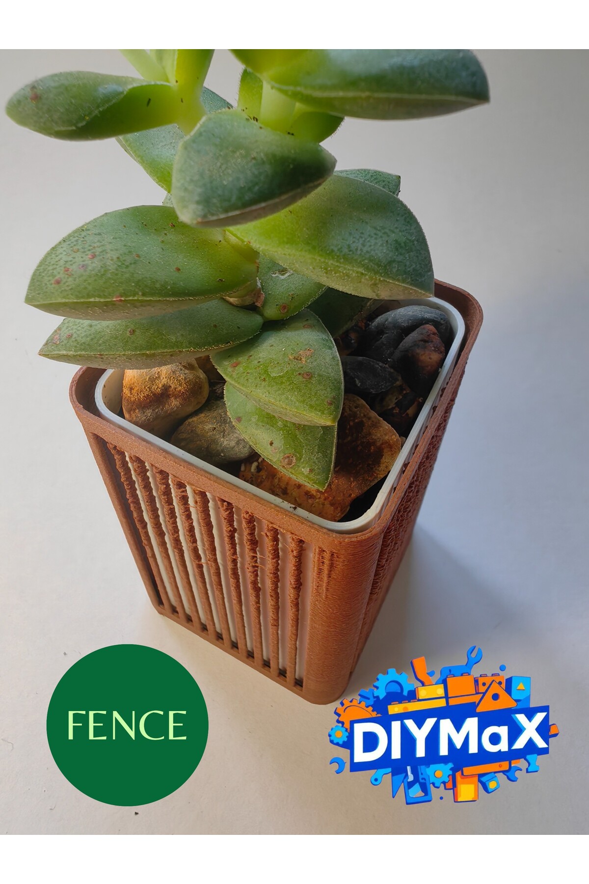 FENCE Model Dekoratif Saksı 5x5x8 cm – Parmaklık Desenli Modern Mini Sukulent & Kaktüs Saksısı