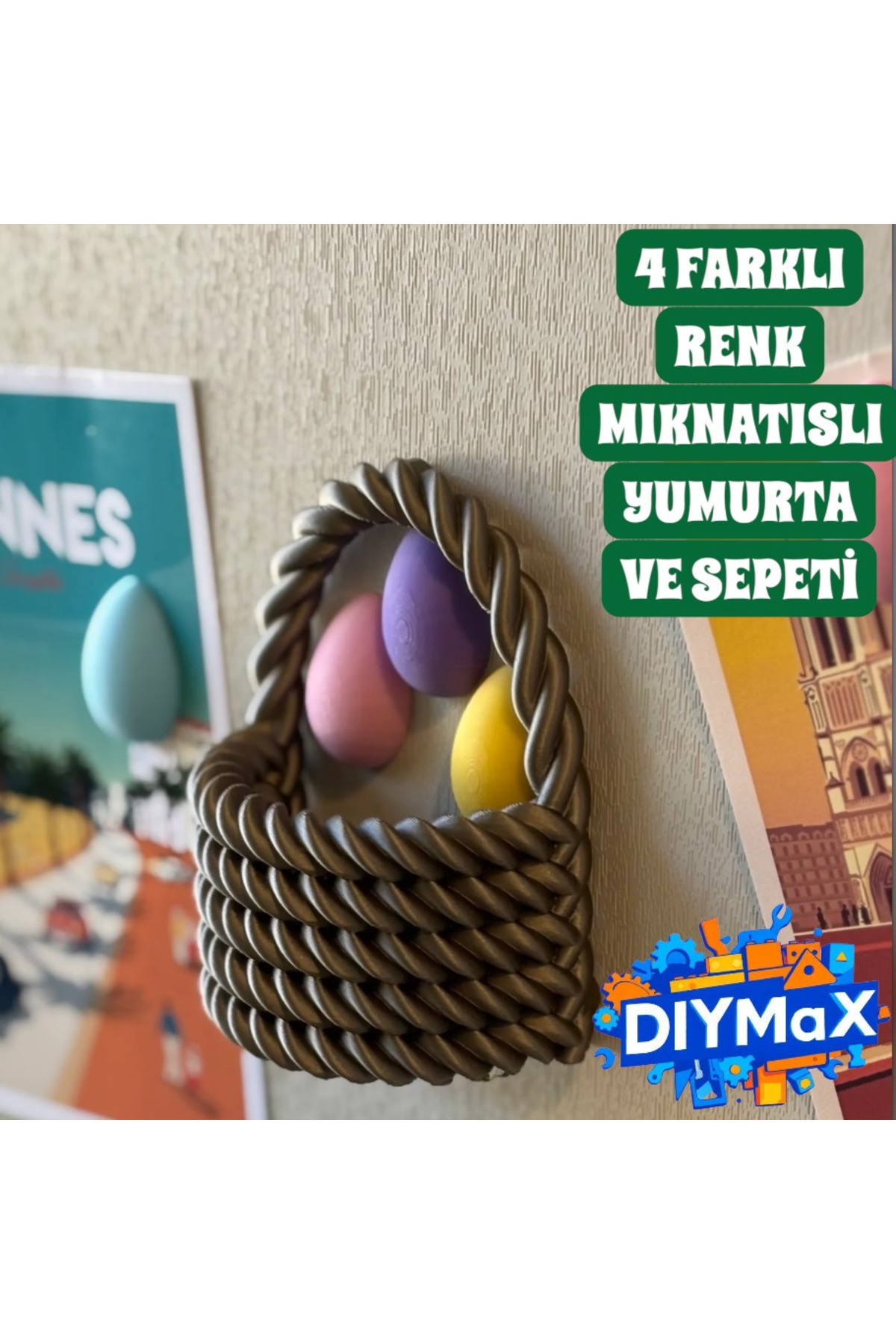 Paskalya Sepeti Buzdolabı Magneti Çıkarılabilir Yumurtalı Dekoratif Magnet
