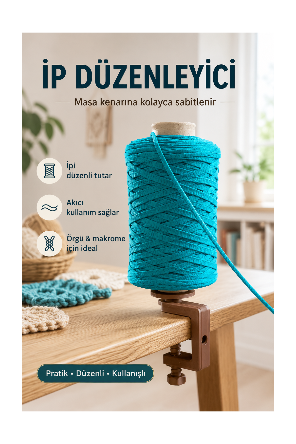 Pratik Dönen Yumak Tutucu Standı - Amigurumi, Tığ İşi ve Örgü İpi Düzenleyici Aparat - Sabitleyici