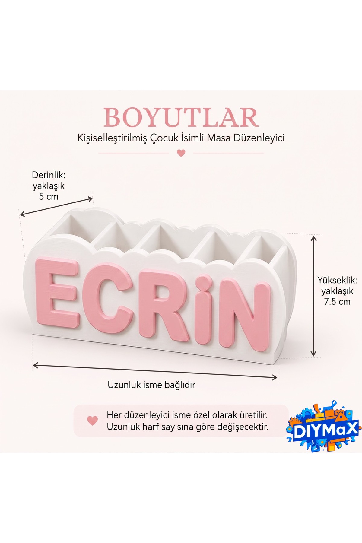 Kişiye Özel İsimli Masa Düzenleyici Kalemlik - Çocuk Odası Organizeri, Okula Dönüş Hediyesi