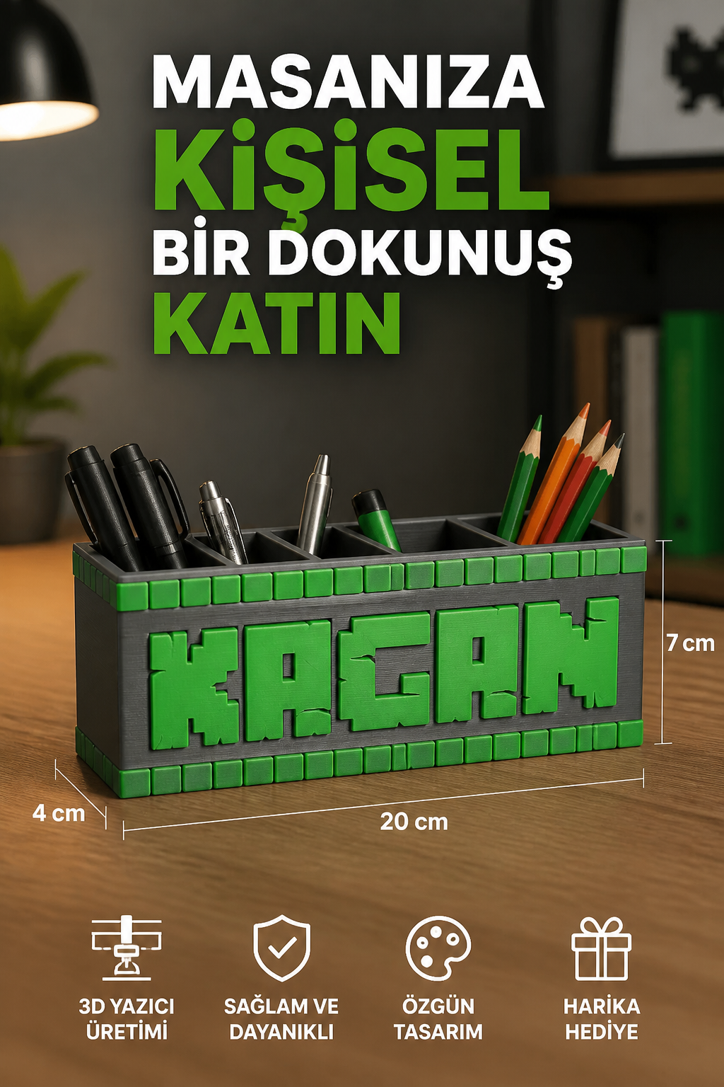 İsme Özel Minecraft Temalı Kalem Kutusu - Kişiselleştirilmiş Okul Kalemliği