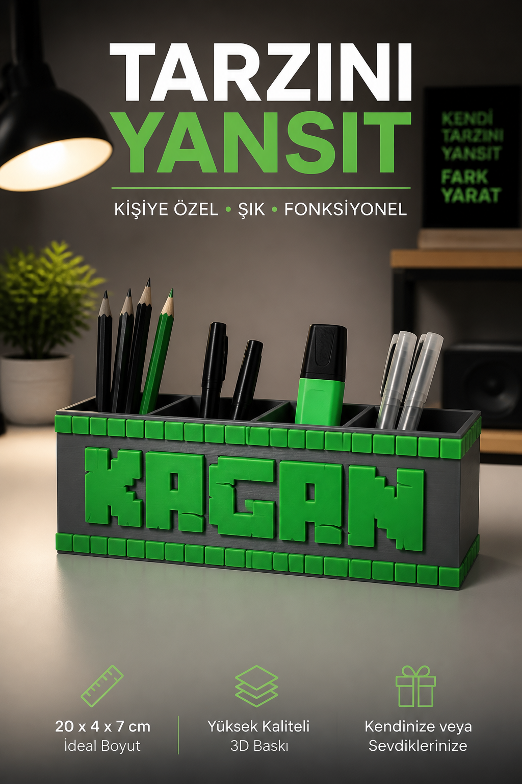 İsme Özel Minecraft Temalı Kalem Kutusu - Kişiselleştirilmiş Okul Kalemliği