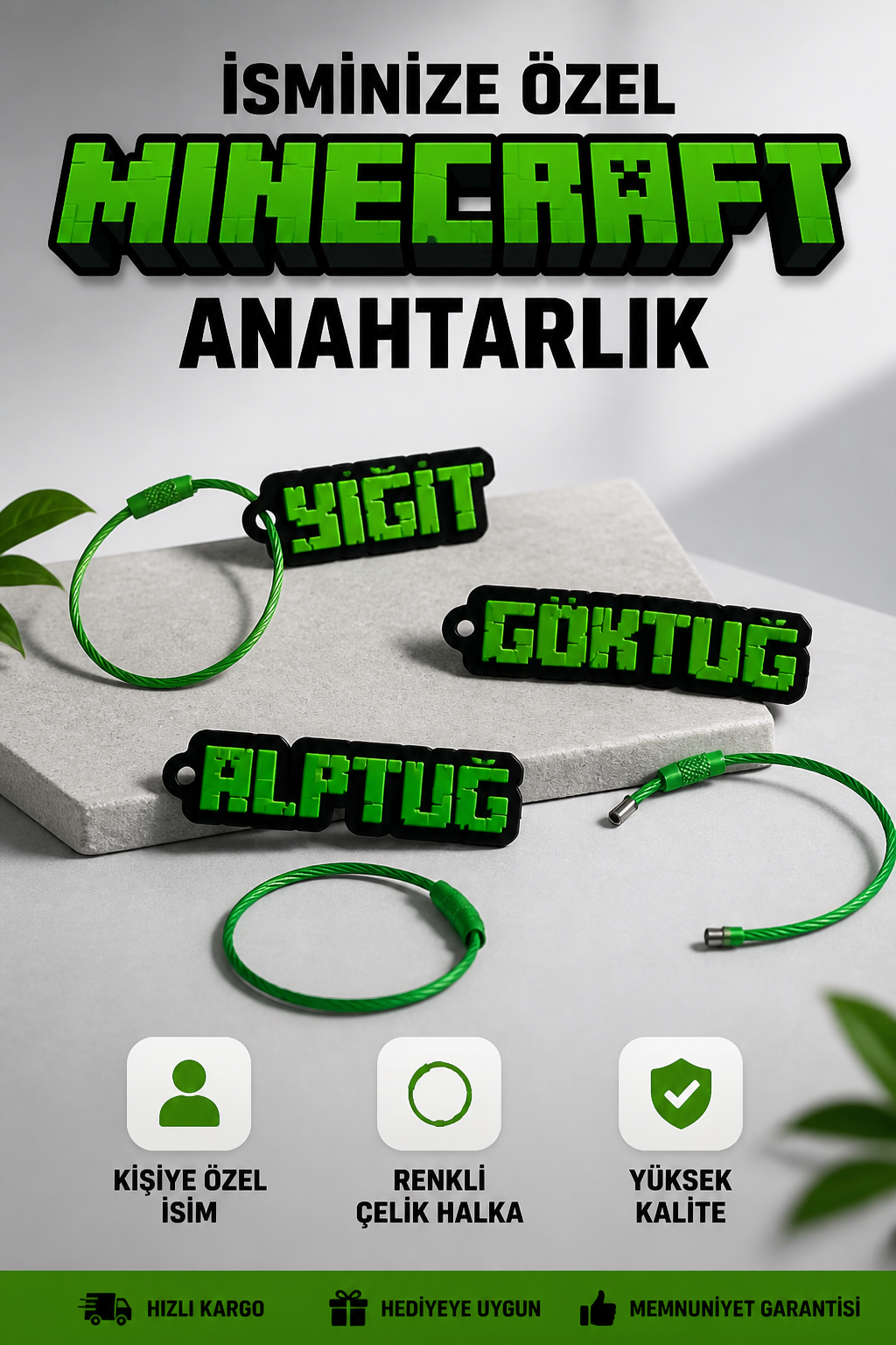 Kişiye Özel İsimli Anahtarlık - Minecraft Temalı Kalemlik,Okul ve Beslenme Çantası Süsü